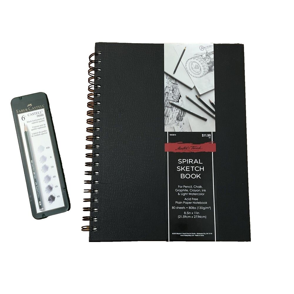 Spiral Sketch Book Acid Free Notebook & 6 Castell Lead Pencils Drawing Bundle